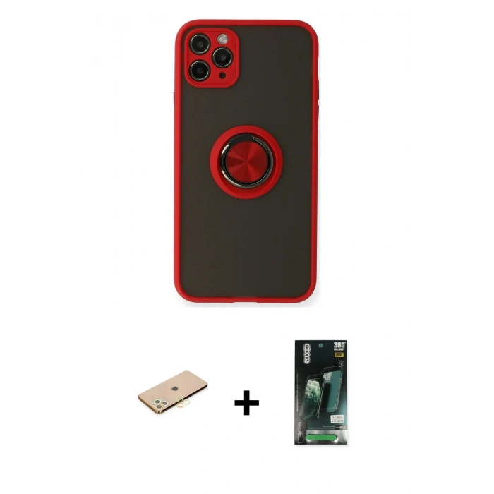 MARSİLYAN™- iPhone 11 Pro Kılıf Yörünge Çizgi - Siyah 360 Mat Full Body Arka Koruyucu + Renkli Kamera Lens Koruma Cam - PE