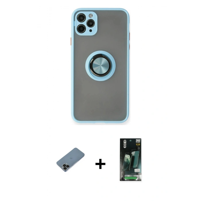 MARSİLYAN™- iPhone 11 Pro Kılıf Yörünge Çizgi - Siyah 360 Mat Full Body Arka Koruyucu + Shine Kamera Lens Koruma Cam - SH