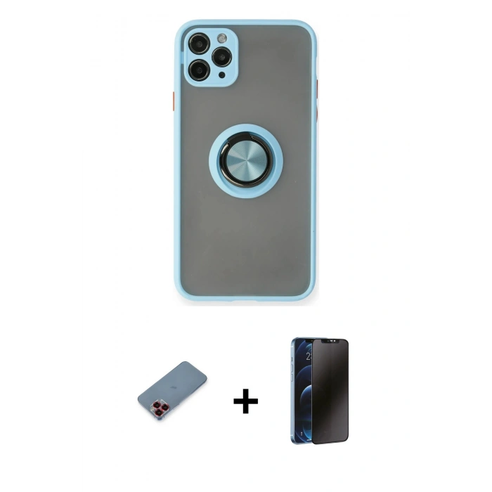 MARSİLYAN™- iPhone 11 Pro Kılıf Yörünge Çizgi - Siyah 3D Antistatik Hayalet Cam Ekran Koruyucu + Metal Kamera Lens Koruma Cam - KI