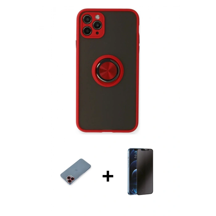 MARSİLYAN™- iPhone 11 Pro Kılıf Yörünge Çizgi - Siyah 3D Antistatik Hayalet Cam Ekran Koruyucu + Metal Kamera Lens Koruma Cam - KI