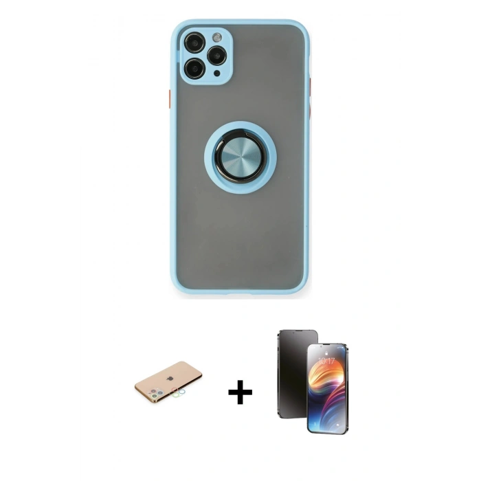 MARSİLYAN™- iPhone 11 Pro Kılıf Yörünge Çizgi - Siyah 3D Antistatik Mat Seramik Nano Ekran Koruyucu + Renkli Kamera Lens Koruma Cam - MI