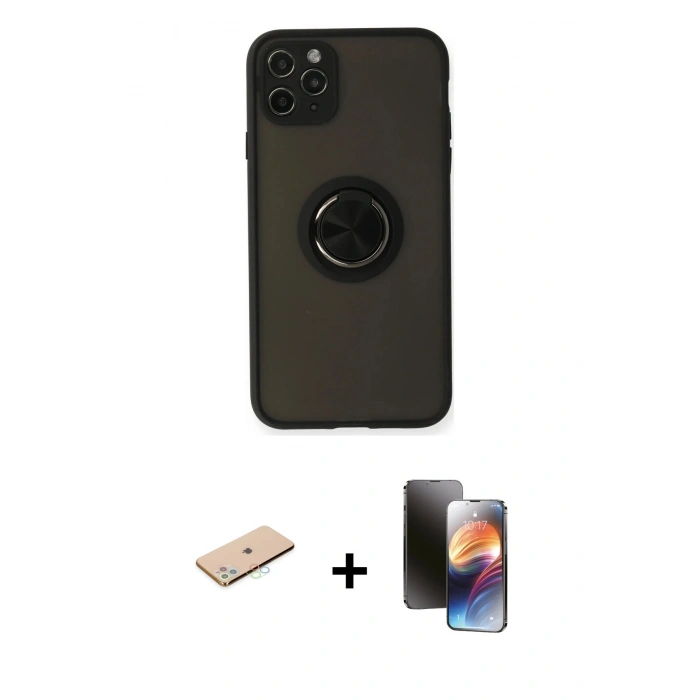 MARSİLYAN™- iPhone 11 Pro Kılıf Yörünge Çizgi - Siyah 3D Antistatik Mat Seramik Nano Ekran Koruyucu + Renkli Kamera Lens Koruma Cam - MI