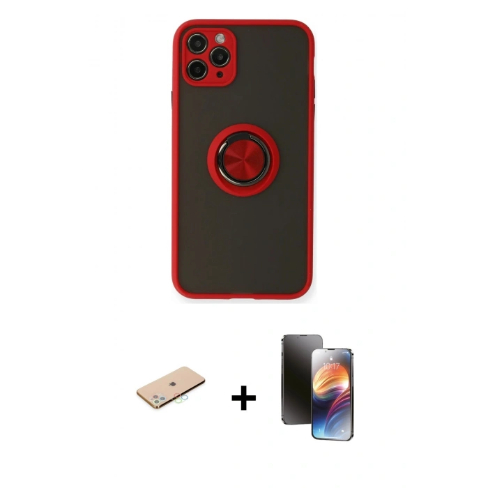 MARSİLYAN™- iPhone 11 Pro Kılıf Yörünge Çizgi - Siyah 3D Antistatik Mat Seramik Nano Ekran Koruyucu + Renkli Kamera Lens Koruma Cam - MI