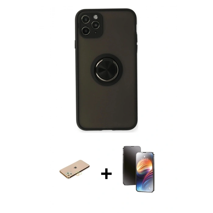 MARSİLYAN™- iPhone 11 Pro Kılıf Yörünge Çizgi - Siyah 3D Antistatik Mat Seramik Nano Ekran Koruyucu + Renkli Kamera Lens Koruma Cam - PE