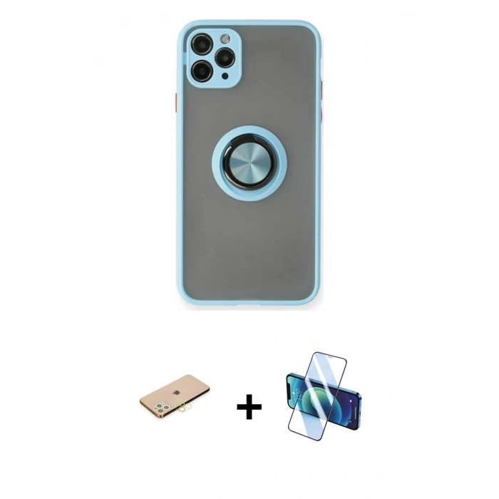 MARSİLYAN™- iPhone 11 Pro Kılıf Yörünge Çizgi - Siyah 3D Antistatik Seramik Nano Ekran Koruyucu + Renkli Kamera Lens Koruma Cam - SI