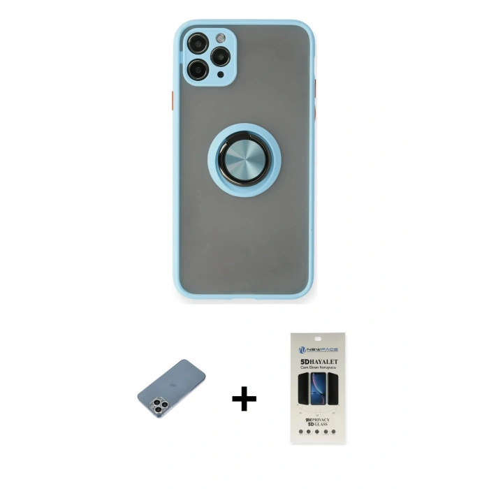 MARSİLYAN™- iPhone 11 Pro Kılıf Yörünge Çizgi - Siyah 5D Hayalet Cam Ekran Koruyucu + Shine Kamera Lens Koruma Cam - GS