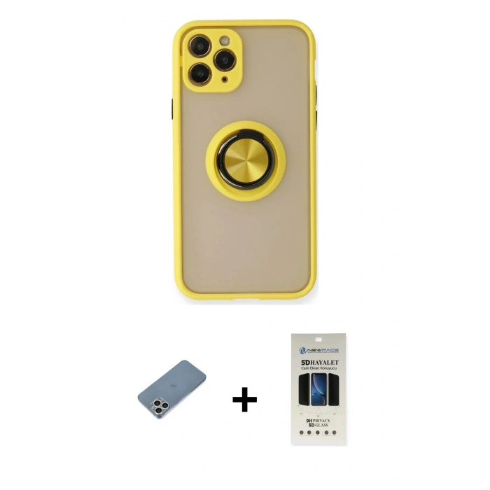 MARSİLYAN™- iPhone 11 Pro Kılıf Yörünge Çizgi - Siyah 5D Hayalet Cam Ekran Koruyucu + Shine Kamera Lens Koruma Cam - GS