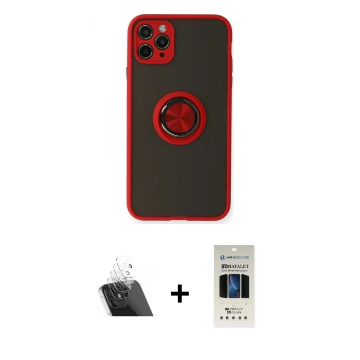 MARSİLYAN™- iPhone 11 Pro Kılıf Yörünge Çizgi - Siyah 5D Hayalet Cam Ekran Koruyucu + Kamera Lens Koruma Cam - SF