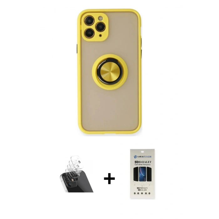 MARSİLYAN™- iPhone 11 Pro Kılıf Yörünge Çizgi - Siyah 5D Hayalet Cam Ekran Koruyucu + Kamera Lens Koruma Cam - SF