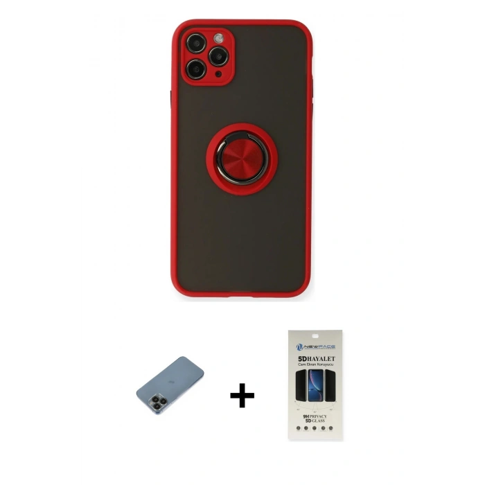 MARSİLYAN™- iPhone 11 Pro Kılıf Yörünge Çizgi - Siyah 5D Hayalet Cam Ekran Koruyucu + Shine Kamera Lens Koruma Cam - SH
