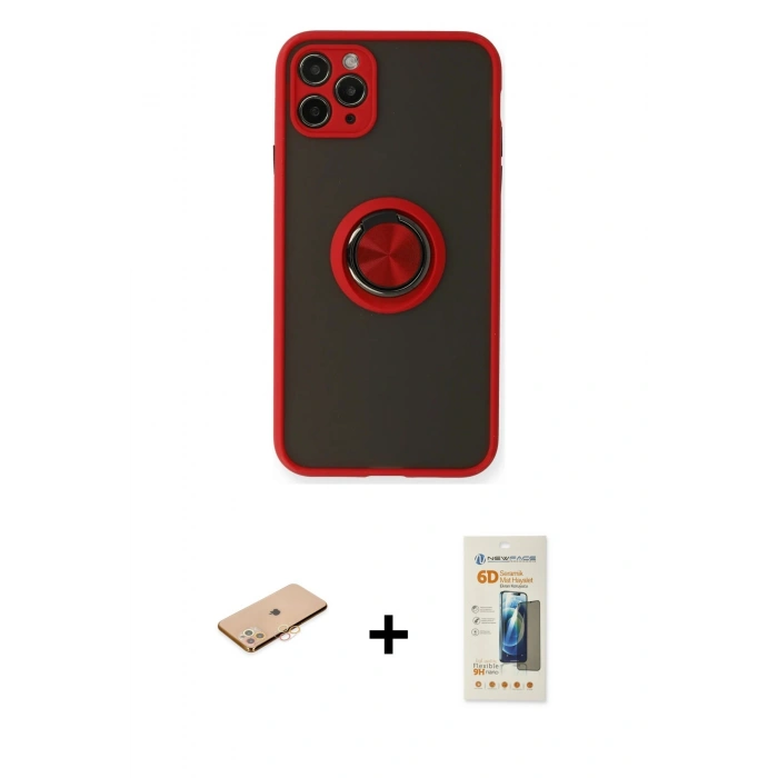 MARSİLYAN™- iPhone 11 Pro Kılıf Yörünge Çizgi - Siyah 6D Mat Seramik Hayalet Nano Ekran Koruyucu + Renkli Kamera Lens Koruma Cam - TU
