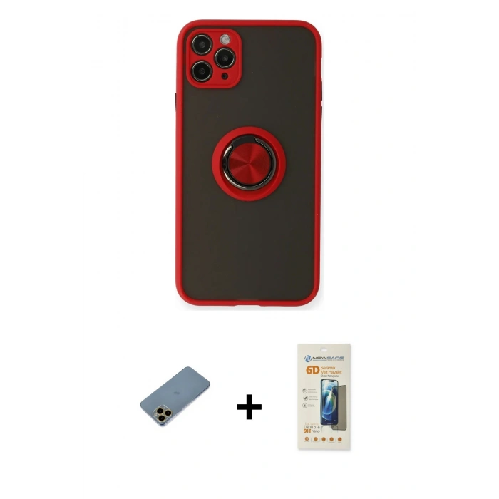 MARSİLYAN™- iPhone 11 Pro Kılıf Yörünge Çizgi - Siyah 6D Mat Seramik Hayalet Nano Ekran Koruyucu + Shine Kamera Lens Koruma Cam - GD