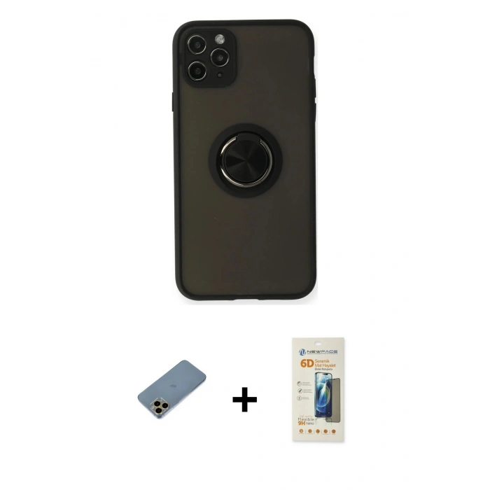 MARSİLYAN™- iPhone 11 Pro Kılıf Yörünge Çizgi - Siyah 6D Mat Seramik Hayalet Nano Ekran Koruyucu + Shine Kamera Lens Koruma Cam - GD