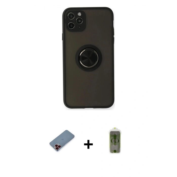 MARSİLYAN™- iPhone 11 Pro Kılıf Yörünge Çizgi - Siyah Joko Magic 5D Hayalet Cam + Metal Kamera Lens Koruma Cam - KI