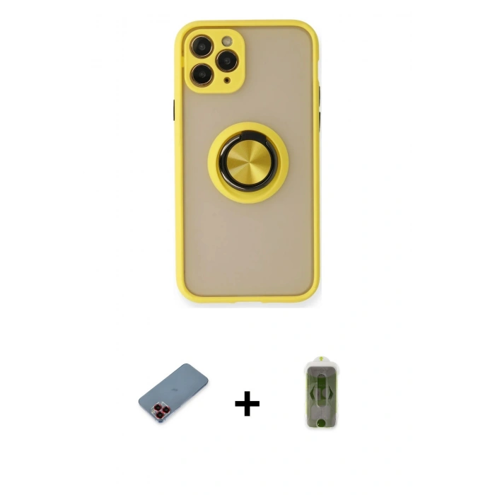 MARSİLYAN™- iPhone 11 Pro Kılıf Yörünge Çizgi - Siyah Joko Magic 5D Hayalet Cam + Metal Kamera Lens Koruma Cam - KI
