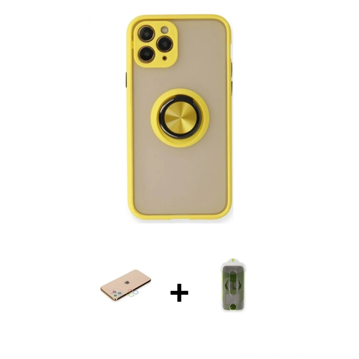 MARSİLYAN™- iPhone 11 Pro Kılıf Yörünge Çizgi - Siyah Joko Magic 5D Hayalet Cam + Renkli Kamera Lens Koruma Cam - MI