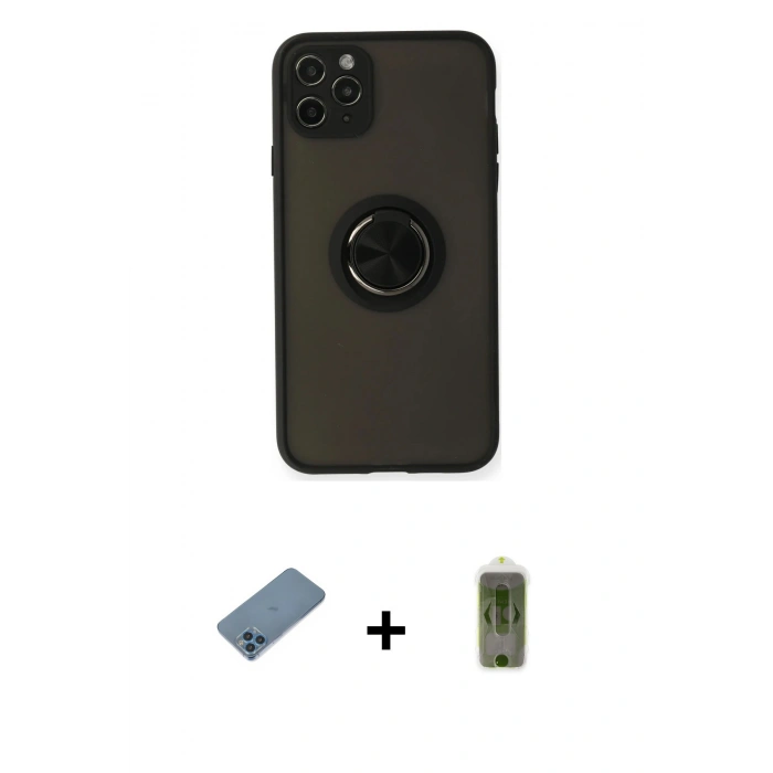 MARSİLYAN™- iPhone 11 Pro Kılıf Yörünge Çizgi - Siyah Joko Magic 5D Hayalet Cam + Shine Kamera Lens Koruma Cam - MI