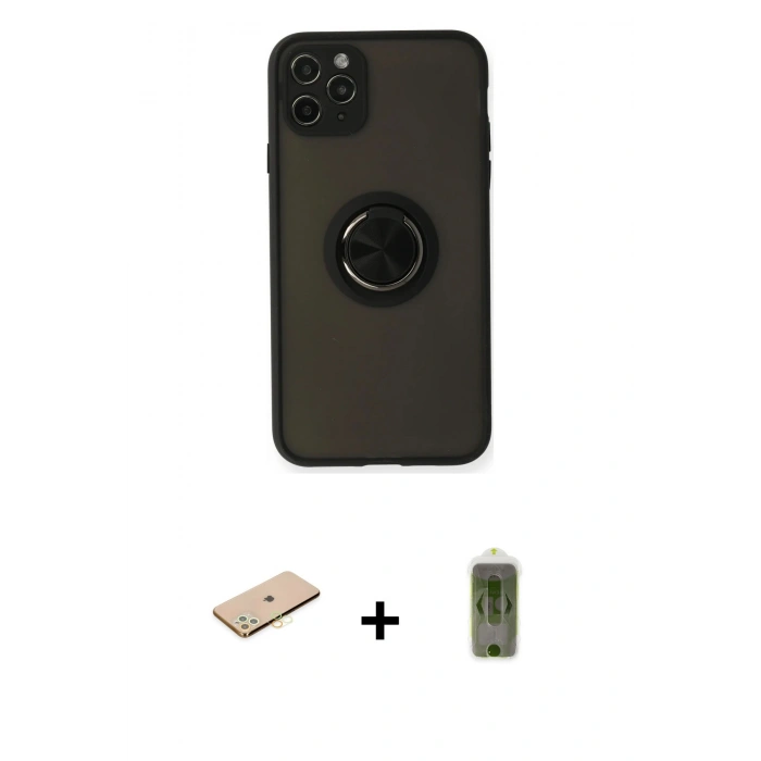 MARSİLYAN™- iPhone 11 Pro Kılıf Yörünge Çizgi - Siyah Joko Magic 5D Hayalet Cam + Renkli Kamera Lens Koruma Cam - SI