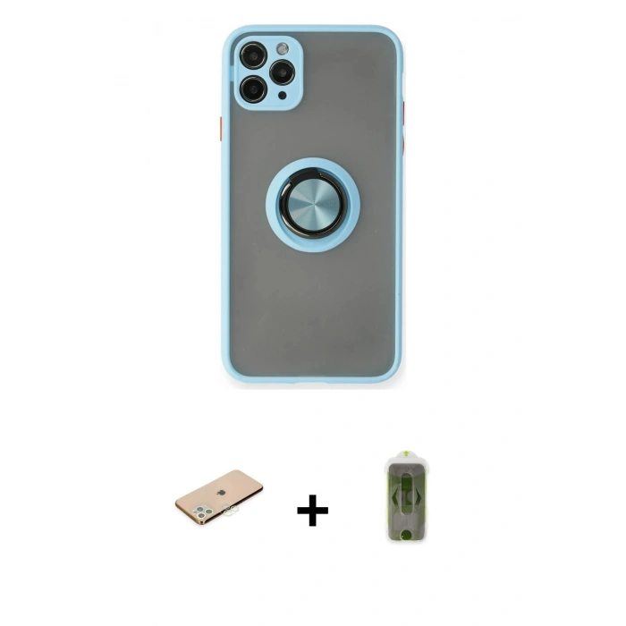 MARSİLYAN™- iPhone 11 Pro Kılıf Yörünge Çizgi - Siyah Joko Magic 5D Hayalet Cam + Renkli Kamera Lens Koruma Cam - YL