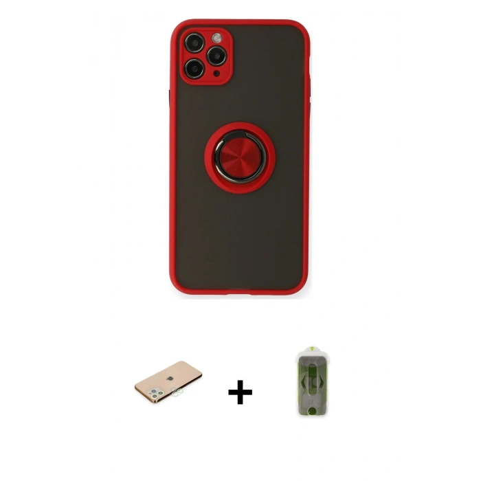 MARSİLYAN™- iPhone 11 Pro Kılıf Yörünge Çizgi - Siyah Joko Magic 5D Hayalet Cam + Renkli Kamera Lens Koruma Cam - YL