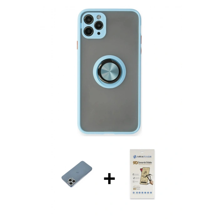 MARSİLYAN™- iPhone 11 Pro Kılıf Yörünge Çizgi - Siyah Mat Seramik Nano Ekran Koruyucu + Shine Kamera Lens Koruma Cam - GS