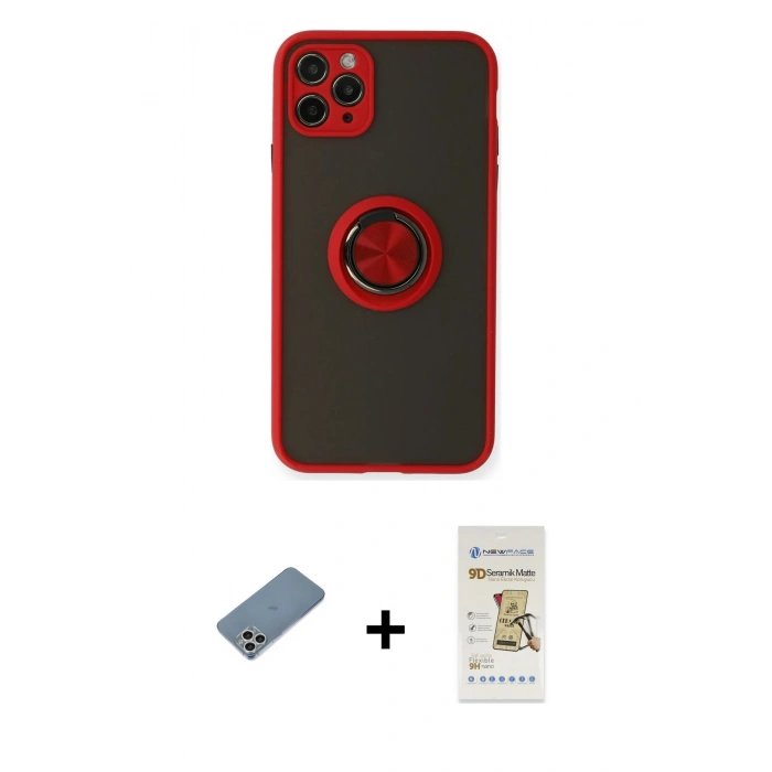 MARSİLYAN™- iPhone 11 Pro Kılıf Yörünge Çizgi - Siyah Mat Seramik Nano Ekran Koruyucu + Shine Kamera Lens Koruma Cam - GS