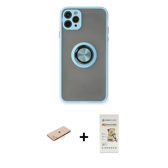 MARSİLYAN™- iPhone 11 Pro Kılıf Yörünge Çizgi - Siyah Mat Seramik Nano Ekran Koruyucu + Renkli Kamera Lens Koruma Cam - MI