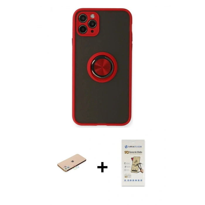 MARSİLYAN™- iPhone 11 Pro Kılıf Yörünge Çizgi - Siyah Mat Seramik Nano Ekran Koruyucu + Renkli Kamera Lens Koruma Cam - MI