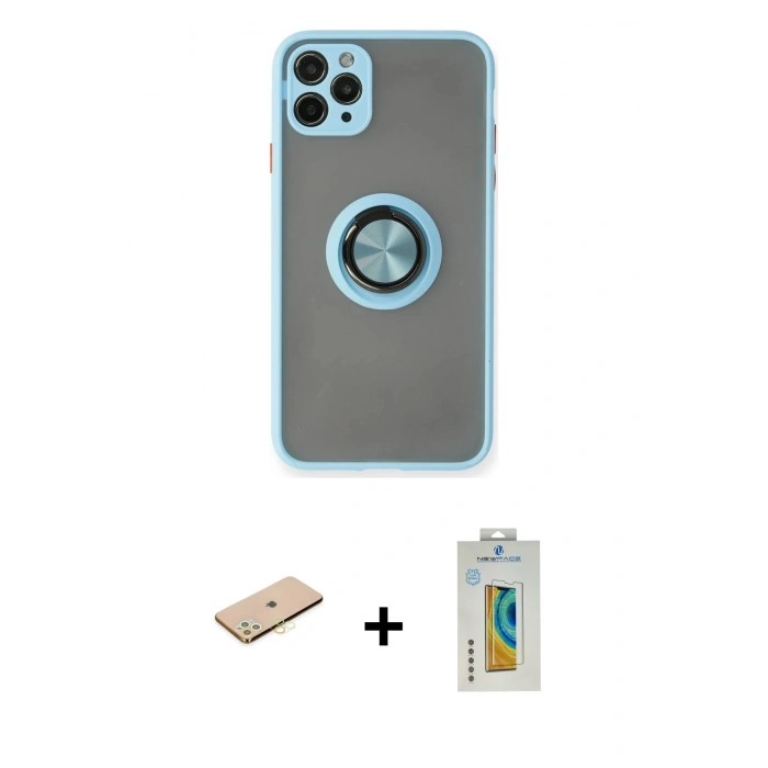 MARSİLYAN™- iPhone 11 Pro Kılıf Yörünge Çizgi - Siyah Polymer Nano Ekran Koruyucu + Renkli Kamera Lens Koruma Cam - PE