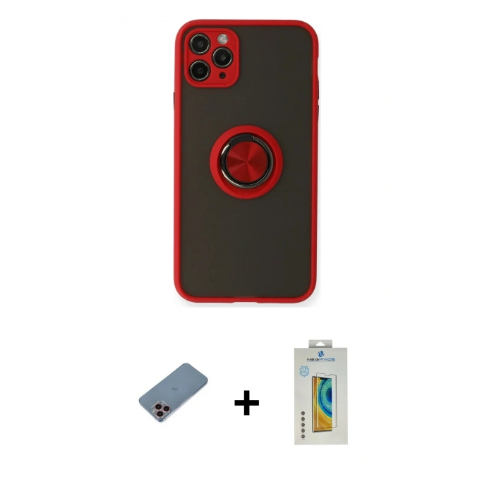 MARSİLYAN™- iPhone 11 Pro Kılıf Yörünge Çizgi - Siyah Polymer Nano Ekran Koruyucu + Shine Kamera Lens Koruma Cam - PE