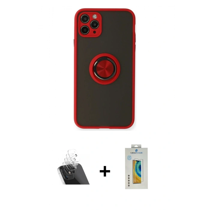 MARSİLYAN™- iPhone 11 Pro Kılıf Yörünge Çizgi - Siyah Polymer Nano Ekran Koruyucu + Kamera Lens Koruma Cam - SF