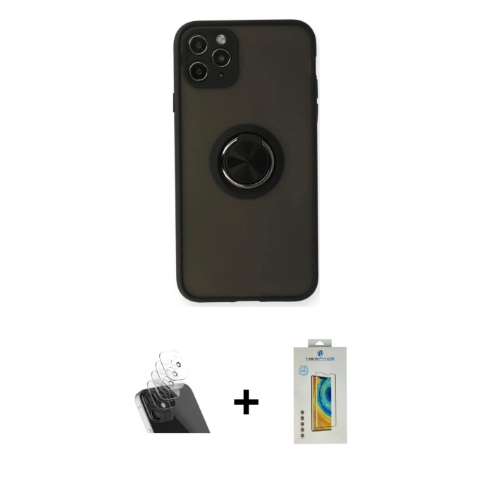 MARSİLYAN™- iPhone 11 Pro Kılıf Yörünge Çizgi - Siyah Polymer Nano Ekran Koruyucu + Kamera Lens Koruma Cam - SF