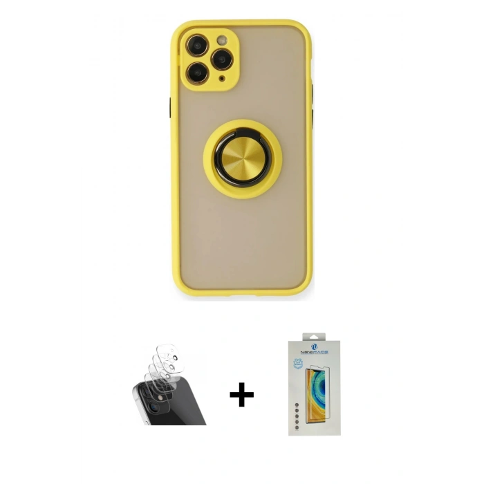 MARSİLYAN™- iPhone 11 Pro Kılıf Yörünge Çizgi - Siyah Polymer Nano Ekran Koruyucu + Kamera Lens Koruma Cam - SF