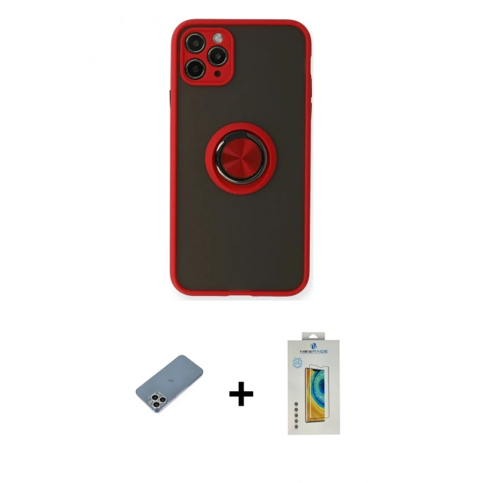 MARSİLYAN™- iPhone 11 Pro Kılıf Yörünge Çizgi - Siyah Polymer Nano Ekran Koruyucu + Shine Kamera Lens Koruma Cam - GS
