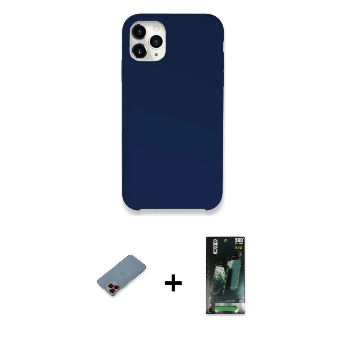 MARSİLYAN™- iPhone 11 Pro Kılıf Zirve Modern Özel Seri - Şeffaf 360 Full Body Arka Koruyucu + Metal Kamera Lens Koruma Cam - KI