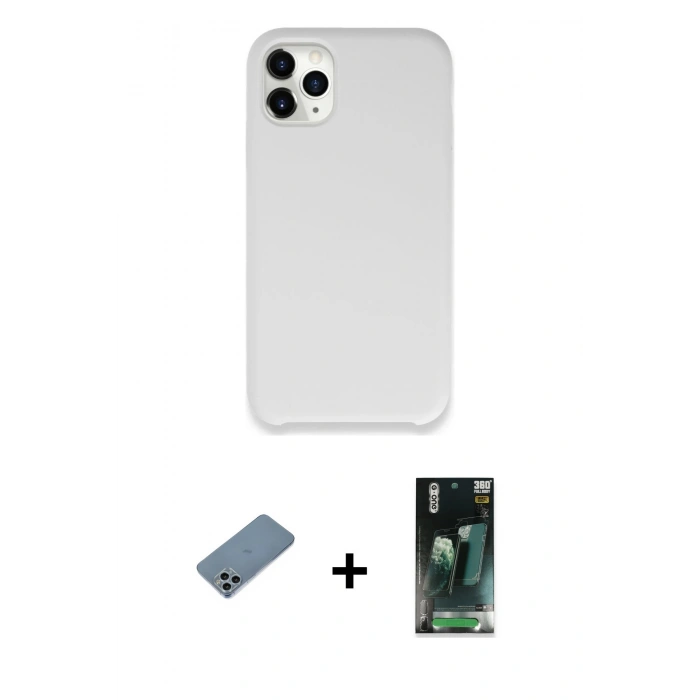 MARSİLYAN™- iPhone 11 Pro Kılıf Zirve Modern Özel Seri - Şeffaf 360 Full Body Arka Koruyucu + Shine Kamera Lens Koruma Cam - SABE