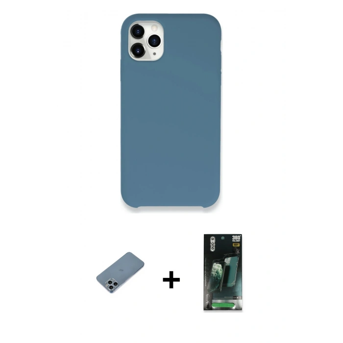 MARSİLYAN™- iPhone 11 Pro Kılıf Zirve Modern Özel Seri - Şeffaf 360 Full Body Arka Koruyucu + Shine Kamera Lens Koruma Cam - SABE