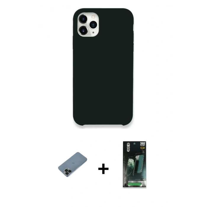 MARSİLYAN™- iPhone 11 Pro Kılıf Zirve Modern Özel Seri - Şeffaf 360 Full Body Arka Koruyucu + Shine Kamera Lens Koruma Cam - SH