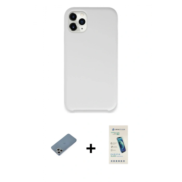 MARSİLYAN™- iPhone 11 Pro Kılıf Zirve Modern Özel Seri - Şeffaf Pasifik Cam Ekran Koruyucu + Shine Kamera Lens Koruma Cam - GS