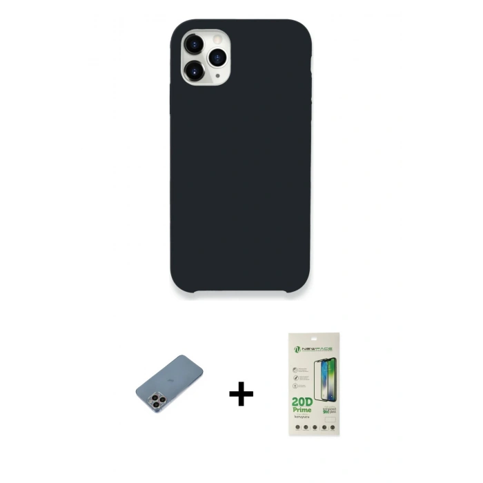 MARSİLYAN™- iPhone 11 Pro Kılıf Zirve Modern Özel Seri - Siyah 20D Premium Cam Ekran Koruyucu + Shine Kamera Lens Koruma Cam - GI