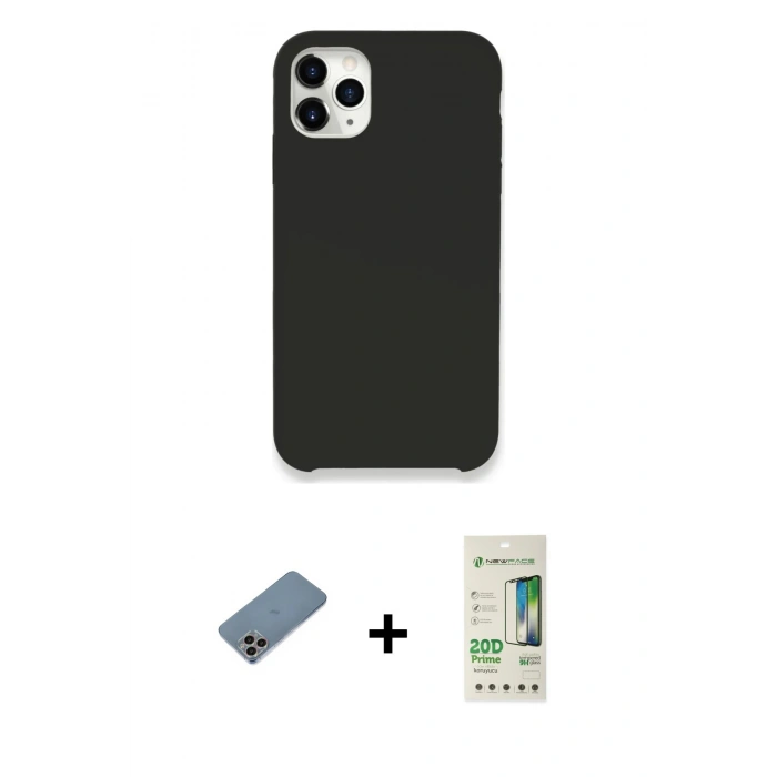 MARSİLYAN™- iPhone 11 Pro Kılıf Zirve Modern Özel Seri - Siyah 20D Premium Cam Ekran Koruyucu + Shine Kamera Lens Koruma Cam - GI