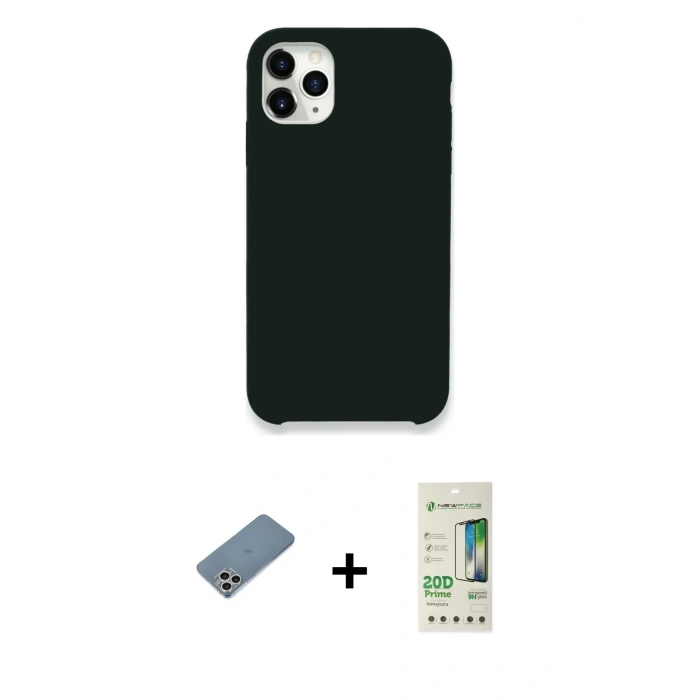 MARSİLYAN™- iPhone 11 Pro Kılıf Zirve Modern Özel Seri - Siyah 20D Premium Cam Ekran Koruyucu + Shine Kamera Lens Koruma Cam - GS