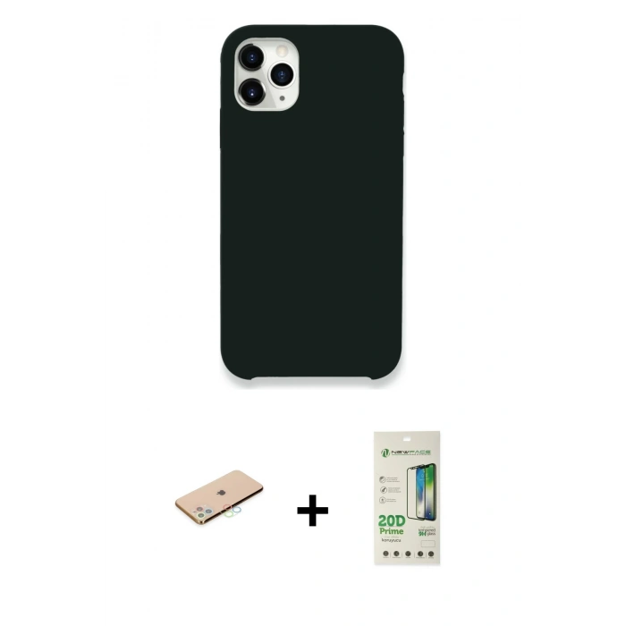 MARSİLYAN™- iPhone 11 Pro Kılıf Zirve Modern Özel Seri - Siyah 20D Premium Cam Ekran Koruyucu + Renkli Kamera Lens Koruma Cam - MI