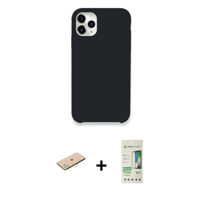 MARSİLYAN™- iPhone 11 Pro Kılıf Zirve Modern Özel Seri - Siyah 20D Premium Cam Ekran Koruyucu + Renkli Kamera Lens Koruma Cam - MI