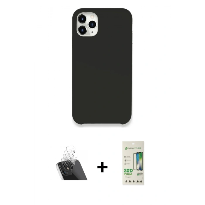 MARSİLYAN™- iPhone 11 Pro Kılıf Zirve Modern Özel Seri - Siyah 20D Premium Cam Ekran Koruyucu + Şeffaf Kamera Lens Koruma Cam