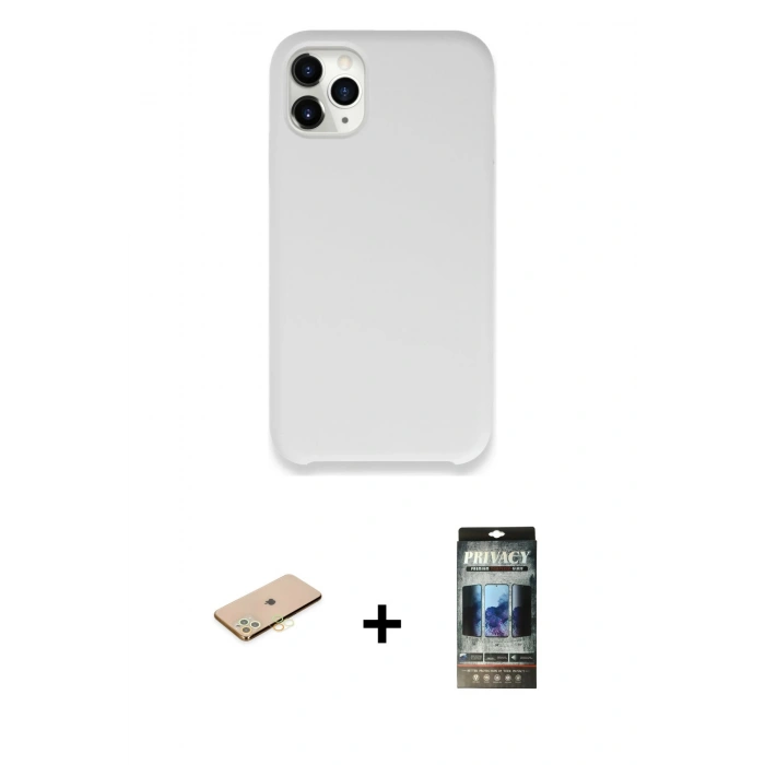 MARSİLYAN™- iPhone 11 Pro Kılıf Zirve Modern Özel Seri - Siyah 34D Hayalet Izgaralı Cam + Renkli Kamera Lens Koruma Cam - SI