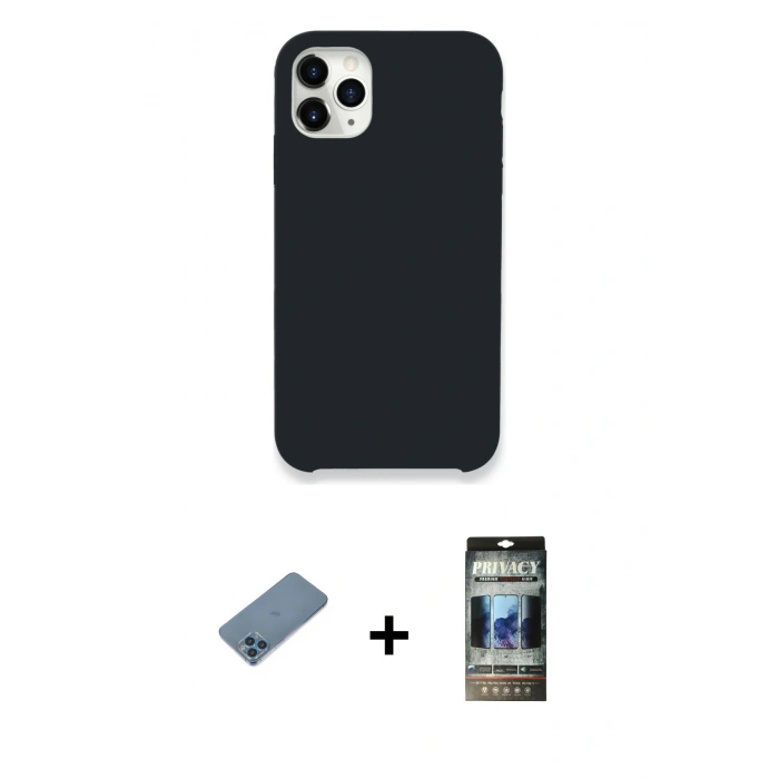 MARSİLYAN™- iPhone 11 Pro Kılıf Zirve Modern Özel Seri - Siyah 34D Hayalet Izgaralı Cam + Shine Kamera Lens Koruma Cam - MI