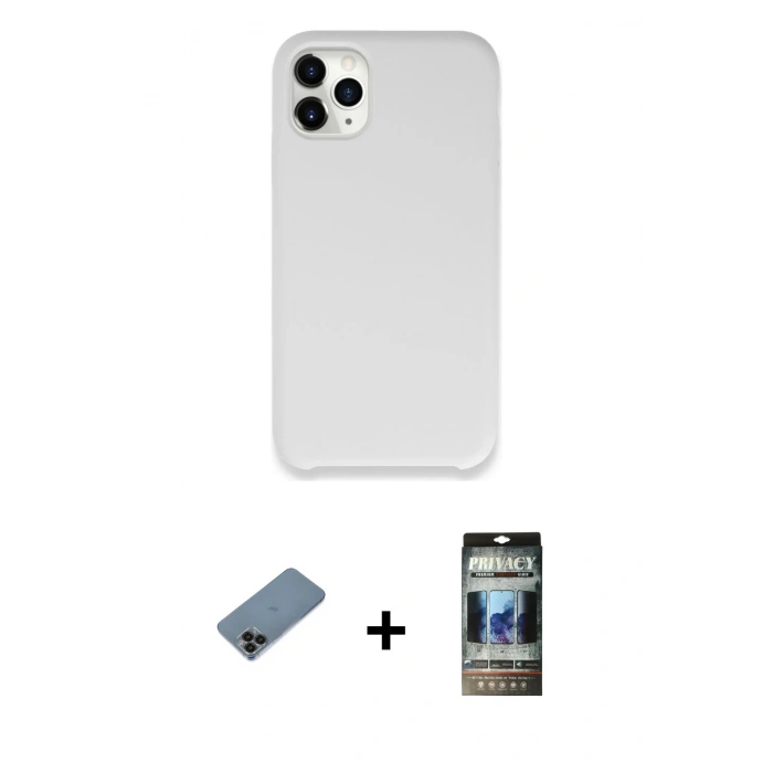 MARSİLYAN™- iPhone 11 Pro Kılıf Zirve Modern Özel Seri - Siyah 34D Hayalet Izgaralı Cam + Shine Kamera Lens Koruma Cam - SH