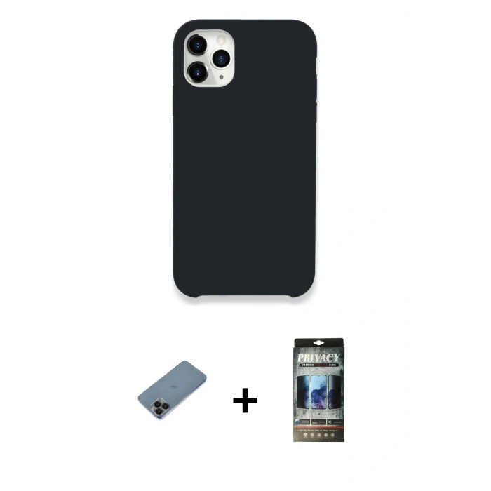 MARSİLYAN™- iPhone 11 Pro Kılıf Zirve Modern Özel Seri - Siyah 34D Hayalet Izgaralı Cam + Shine Kamera Lens Koruma Cam - SH