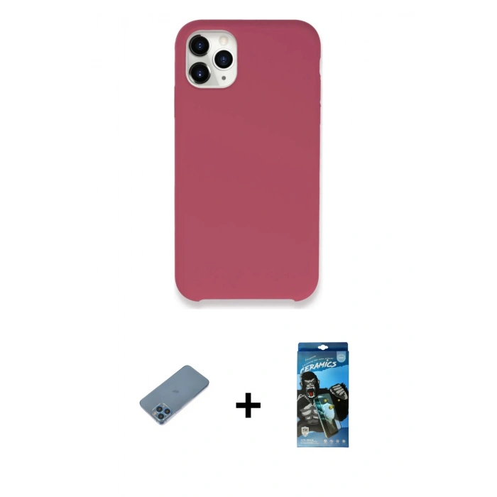 MARSİLYAN™- iPhone 11 Pro Kılıf Zirve Modern Özel Seri - Siyah 34D Izgaralı Cam + Shine Kamera Lens Koruma Cam - MI